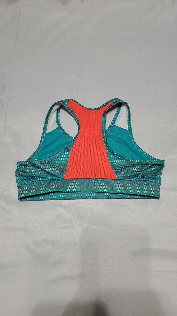 Nike Pro Classic Dri-FIT Racerback Sports Bra Teal Orange Pattern Size L - Picture 3 of 5
